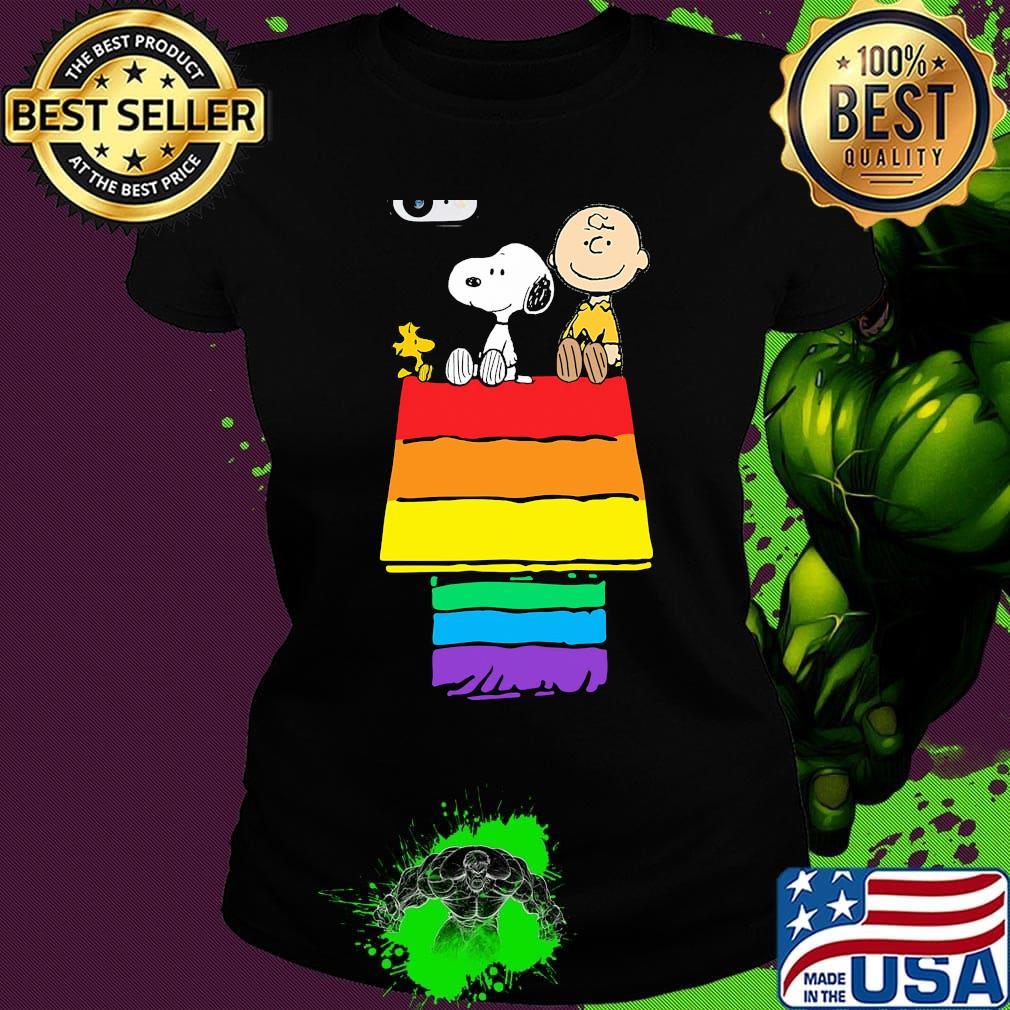 Lgbt rainbow snoopy charlie brown and woodstock house s Ladies tee Lgbt rainbow snoopy charlie brown and woodstock house s Ladies tee