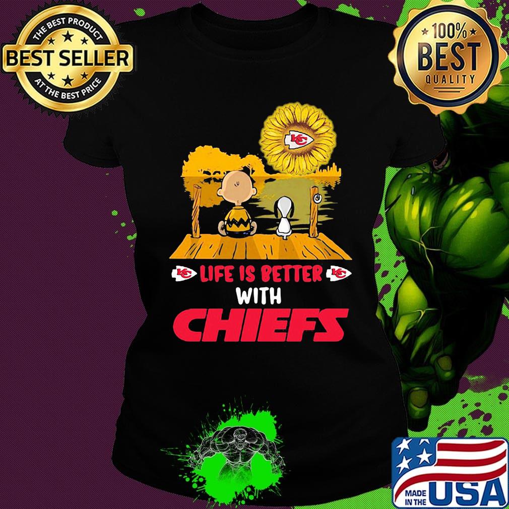 Life is better with Chiefs snoopy and Chailer brown s Ladies tee Life is better with Chiefs snoopy and Chailer brown s Ladies tee