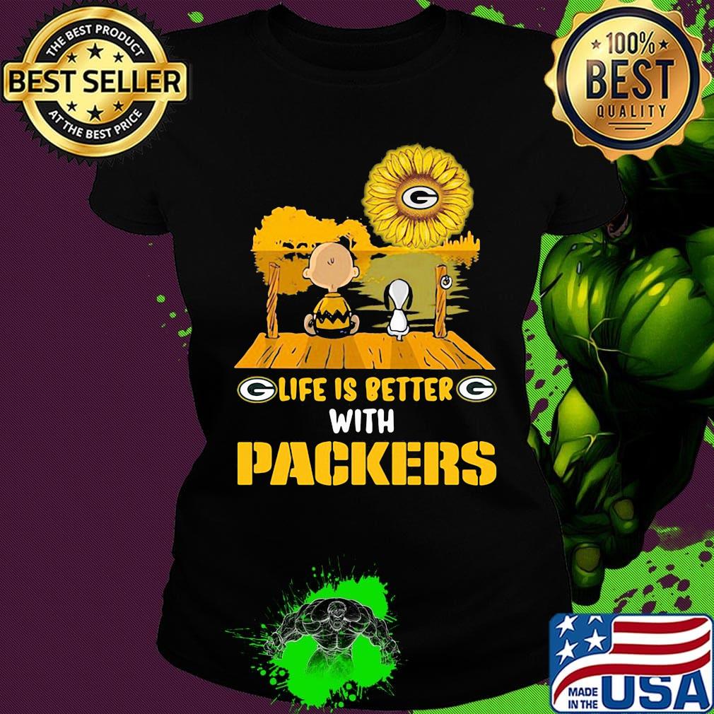 Life is better with Packers Sunflower snoopy and charlie brown s Ladies tee Life is better with Packers Sunflower snoopy and charlie brown s Ladies tee