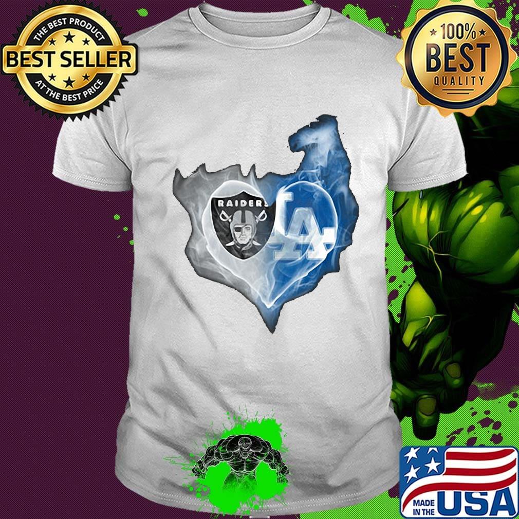 Los angeles raiders and los angeles dodgers heart smoke shirt