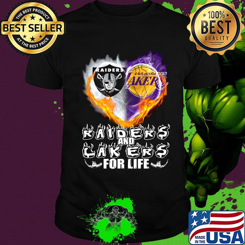 Los angeles raiders and los angeles lakers for life heart shirt