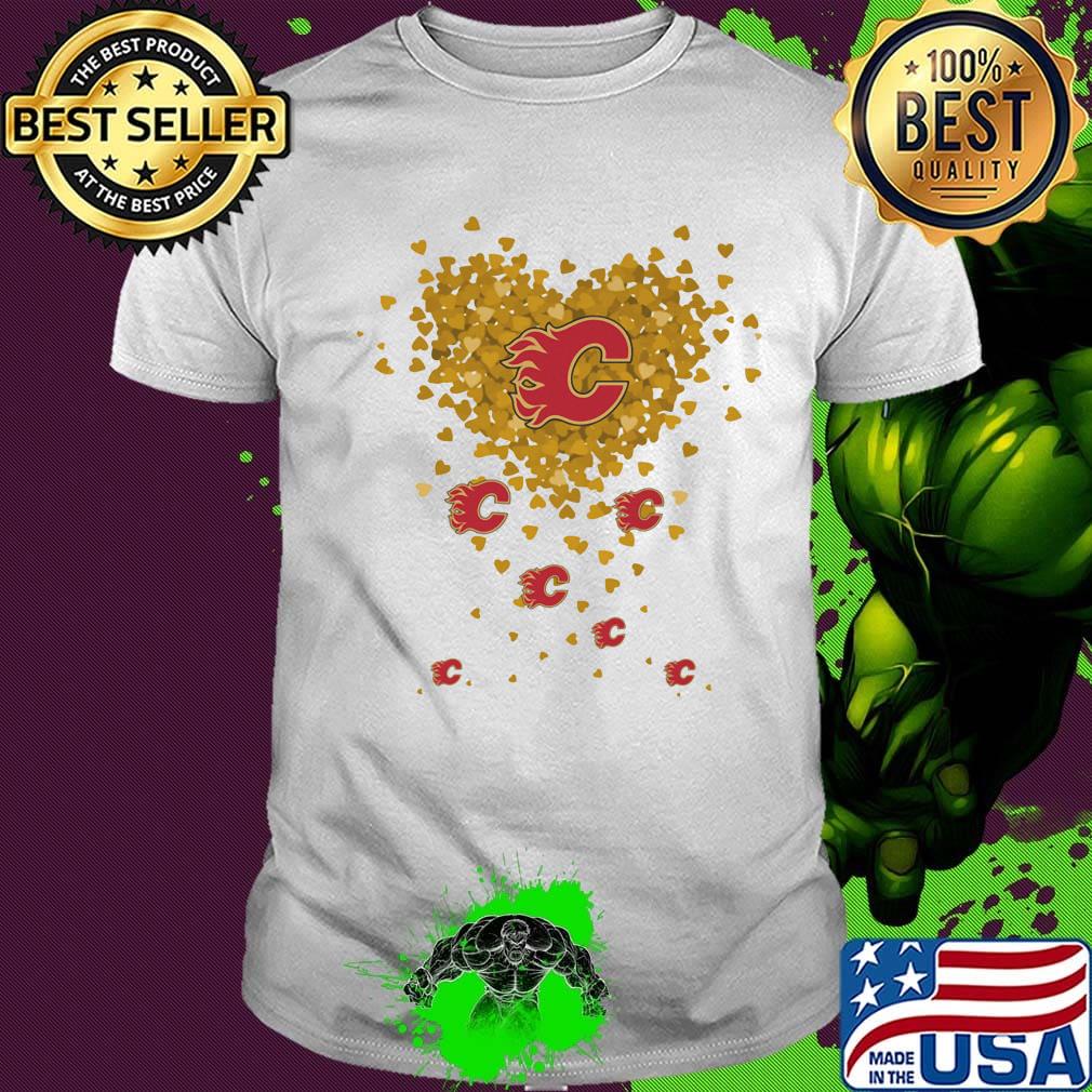 Love calgary flames hockey logo hearts shirt