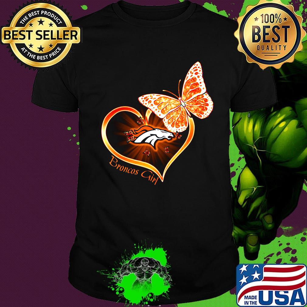 Love denver broncos girl butterfly heart shirt