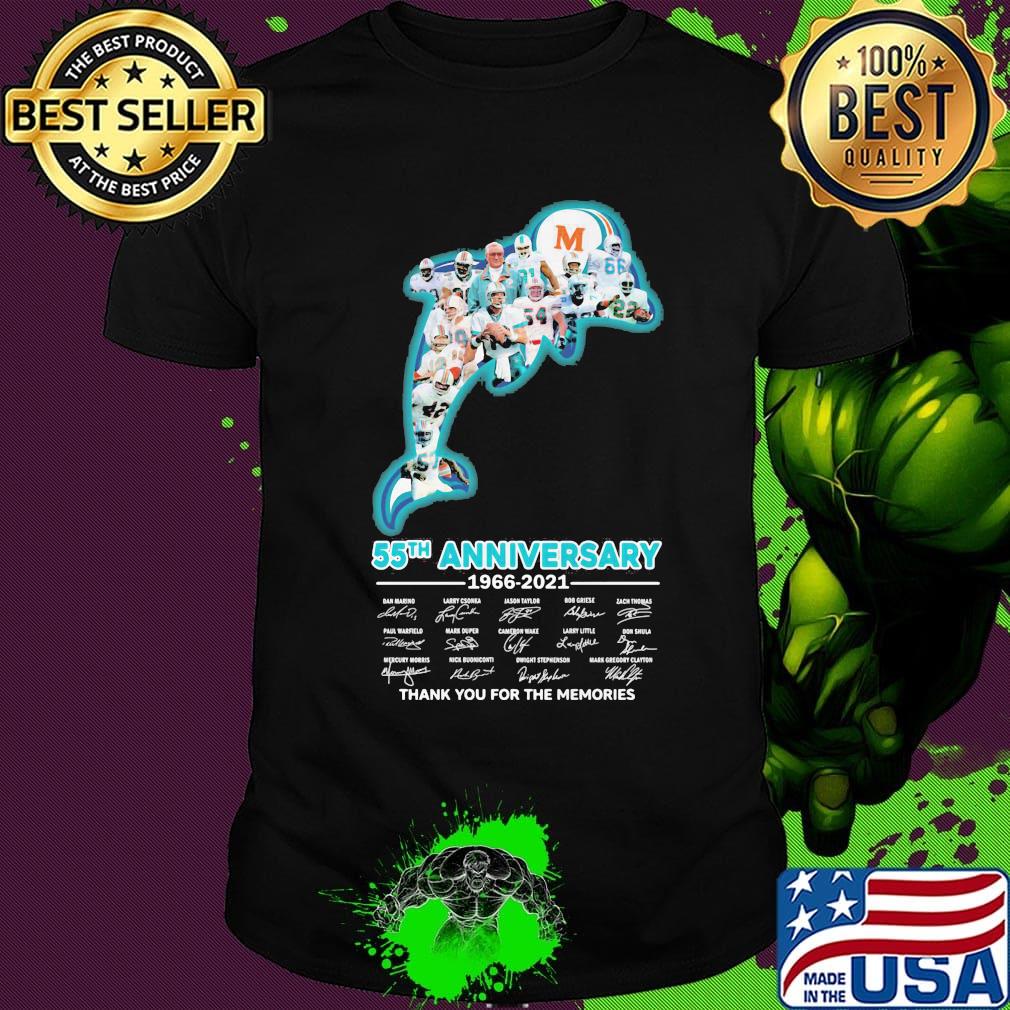 Miami dolphins logo 55th anniversary 1966 2021 thank you for the memories signatures shirt