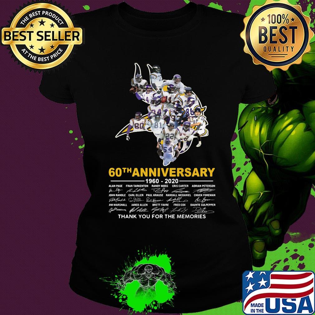 Minnesota vikings 60th anniversary 1960 2020 thank you for the memories signatures s Ladies tee Minnesota vikings 60th anniversary 1960 2020 thank you for the memories signatures s Ladies tee