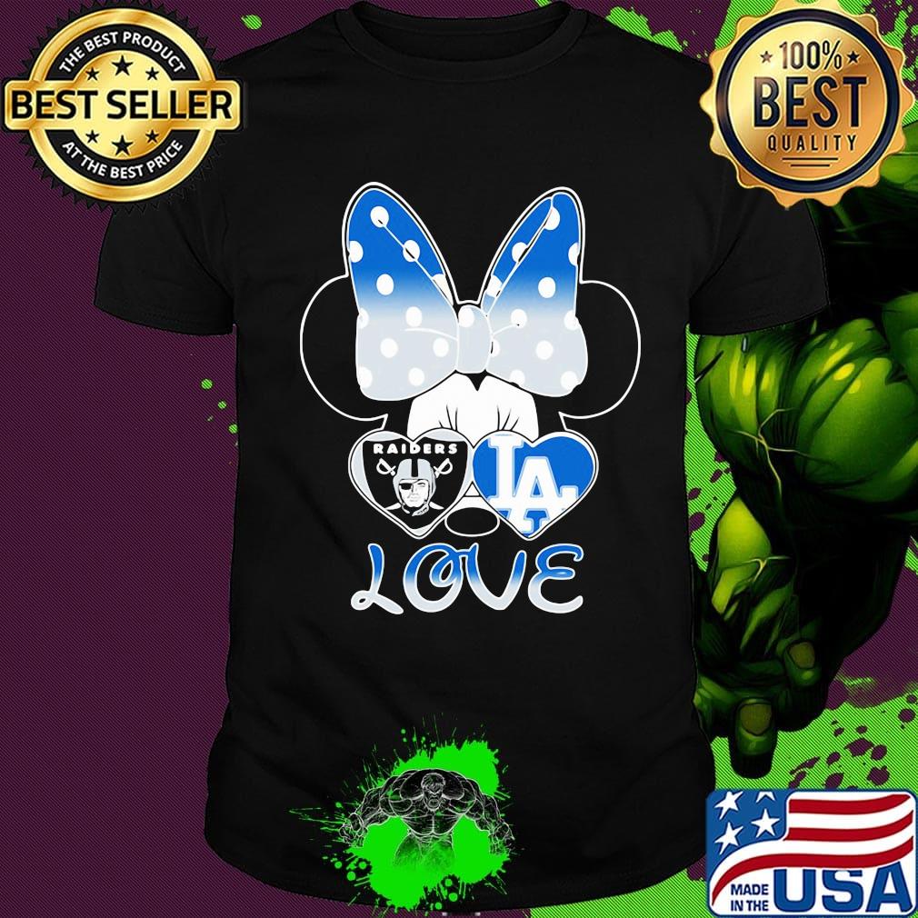 Minnie mouse love los angeles raiders and los angeles dodgers hearts shirt