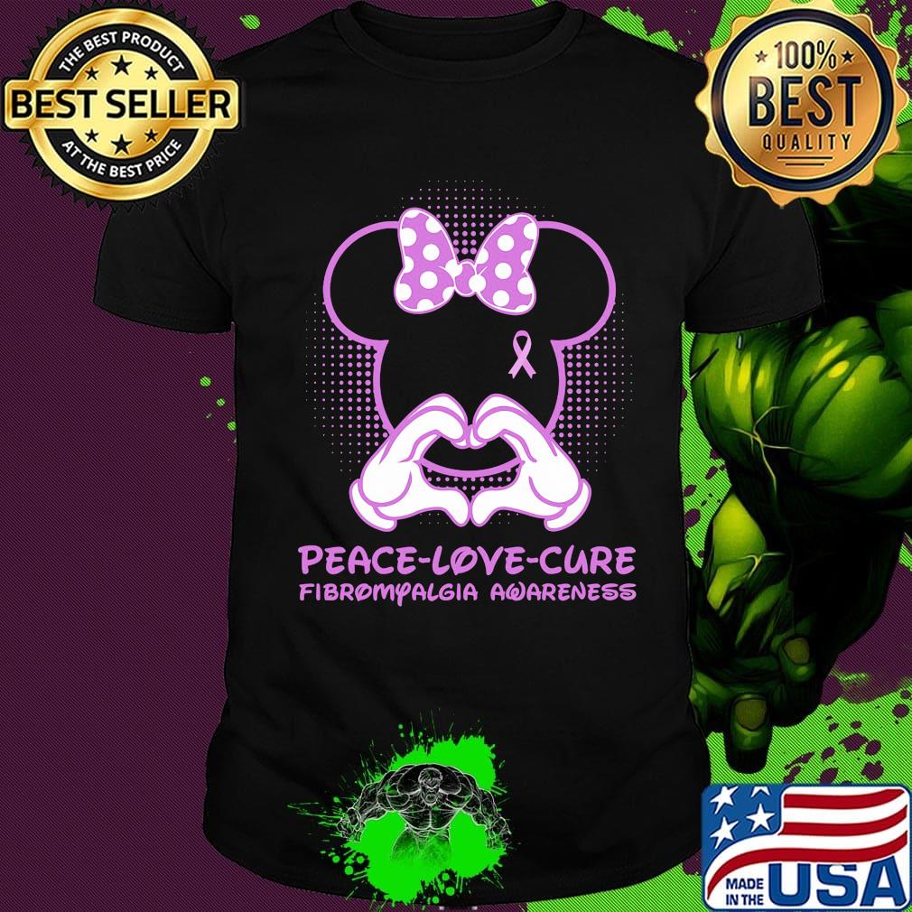 Minnie mouse peace love cure fibromyalgia awareness shirt