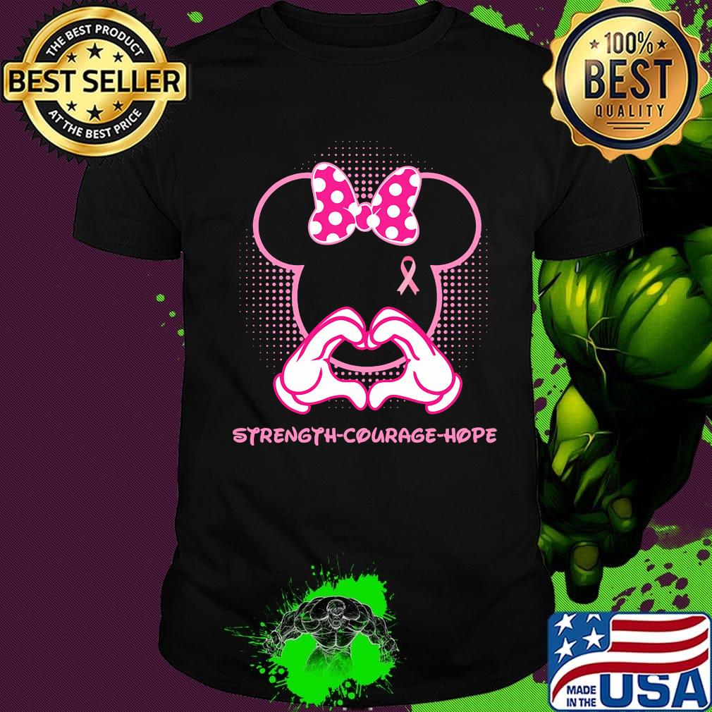 Minnie mouse strength courage hope cancer awareness pink shirt