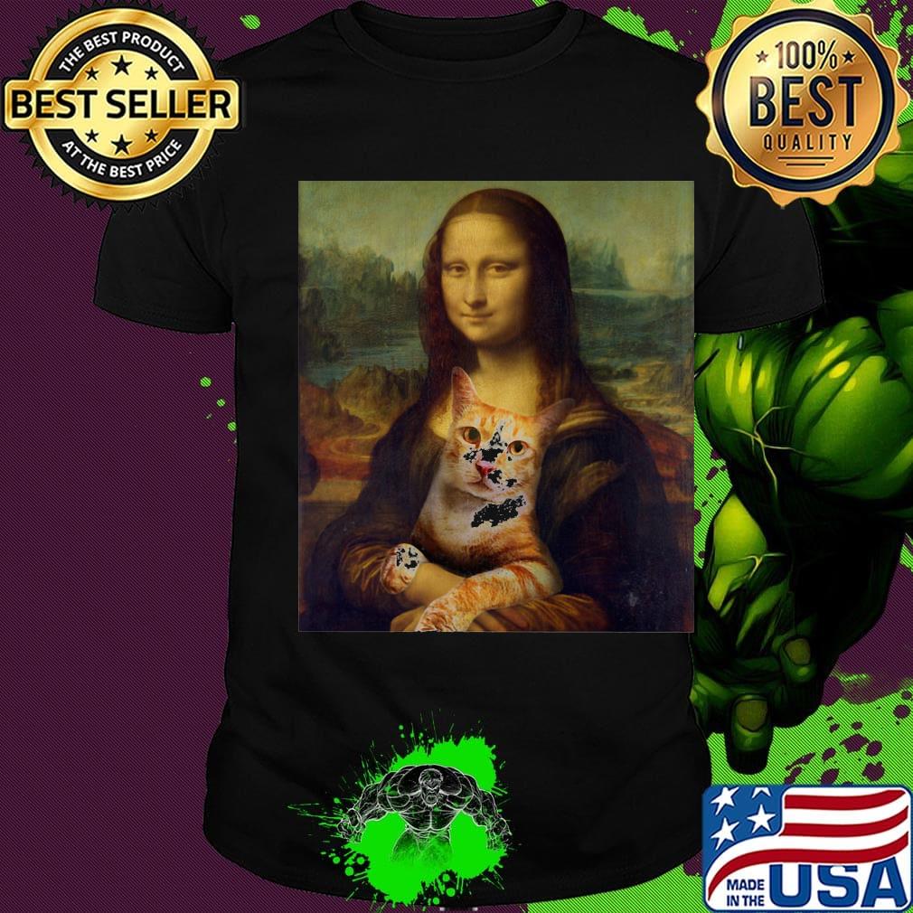Mona lisa hug cat art shirt
