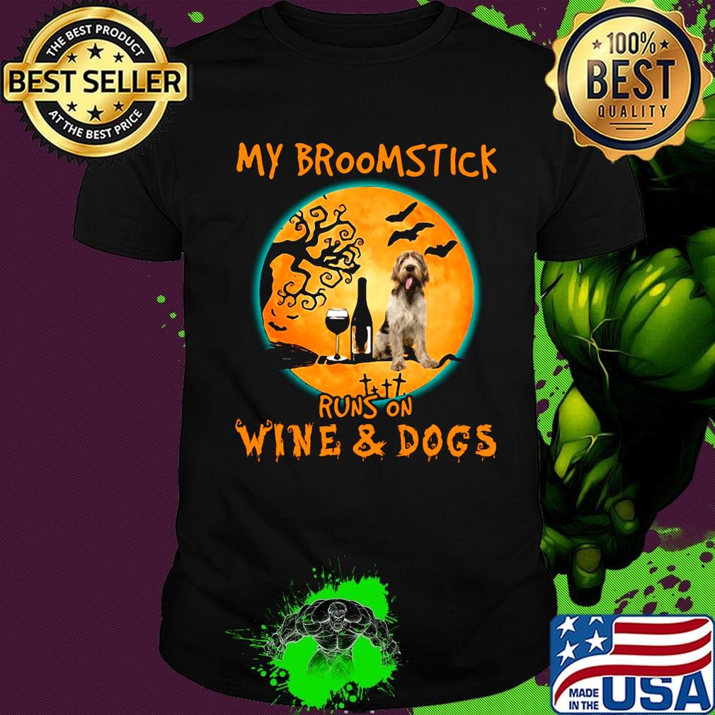 My broomstick runs on wine and dogs moon halloween shirt