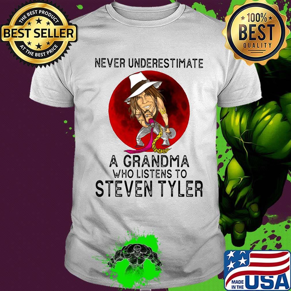 Never underestimate a grandma who listens to steven tyler sunset shirt
