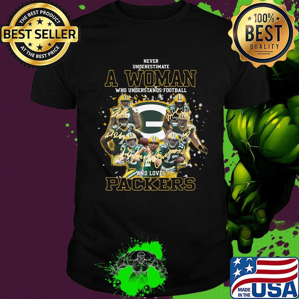 Never underestimate a woman who understands football and loves green bay packers football shirt