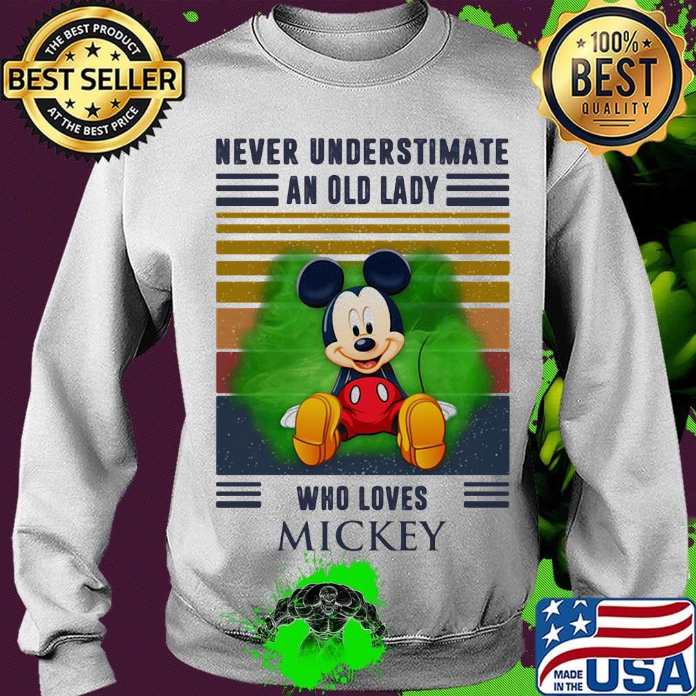Never underestimate an old lady who loves mickey vintage retro s Sweater Never underestimate an old lady who loves mickey vintage retro s Sweater