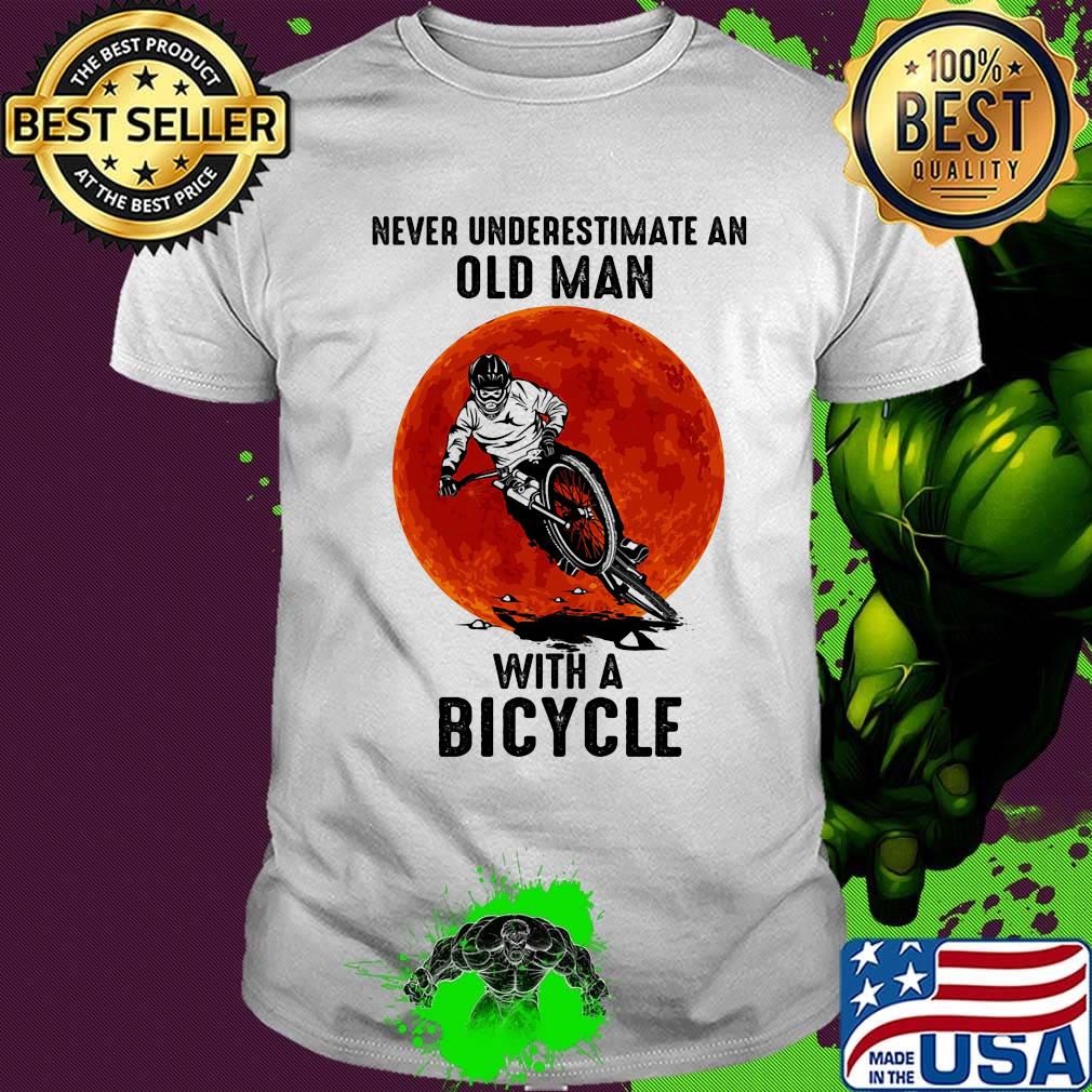 Never underestimate an old man with a bicycle sunset man shirt