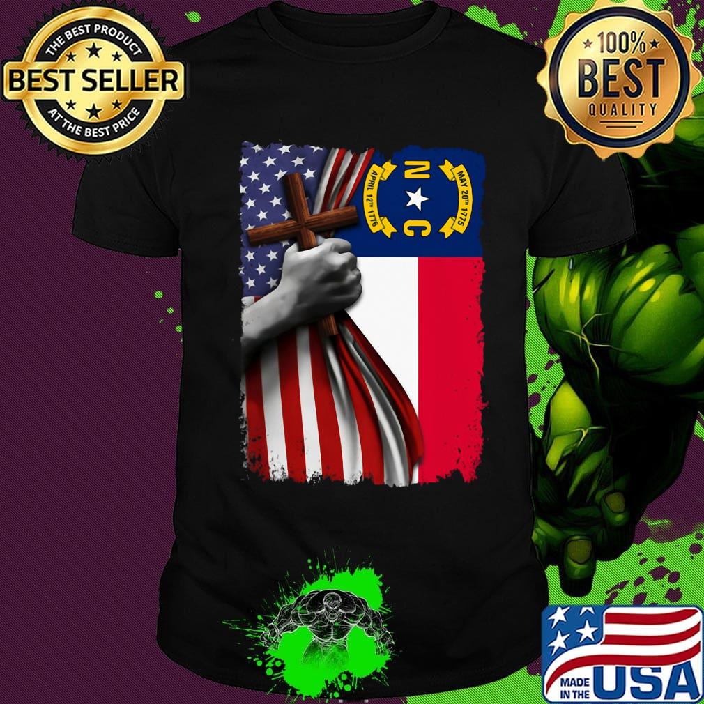 North carolina american flag cross happy independence day shirt