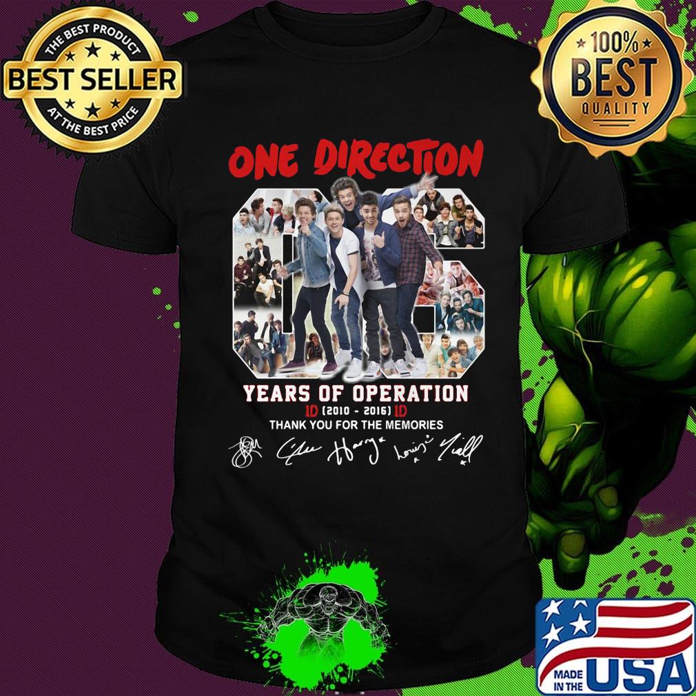 One direction 06 years of operation 2010 2016 thank you for the memories signatures shirt