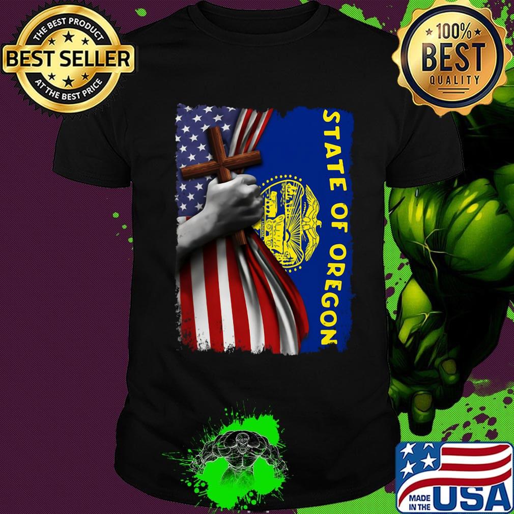 Oregon american flag cross happy independence day shirt