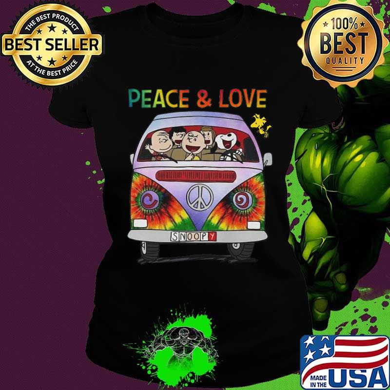 Peace and love the peanuts driving bus peace hippie s Ladies tee Peace and love the peanuts driving bus peace hippie s Ladies tee