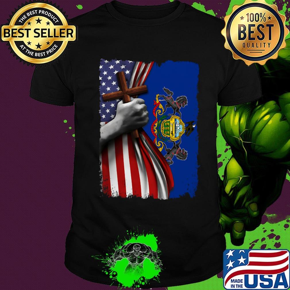 Pennsylvania american flag cross happy independence day shirt