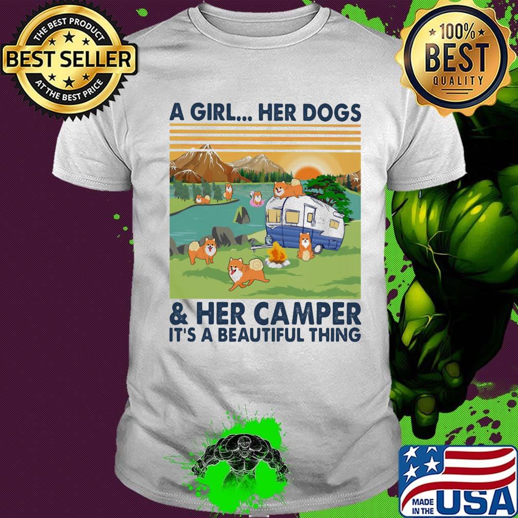 Pomeranian a woman her dog paw and her camper it's a beautiful thing vintage retro shirt