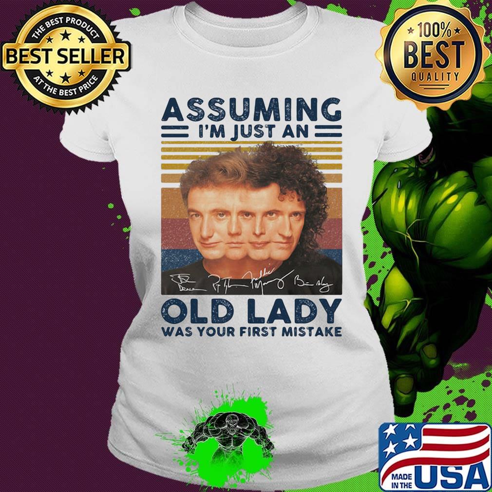 Queen band assuming i'm just an old lady was your first mistake signatures vintage retro s Ladies tee Queen band assuming i'm just an old lady was your first mistake signatures vintage retro s Ladies tee