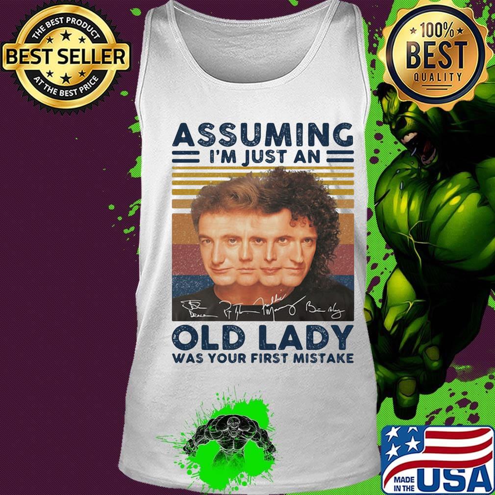 Queen band assuming i'm just an old lady was your first mistake signatures vintage retro s Tank top Queen band assuming i'm just an old lady was your first mistake signatures vintage retro s Tank top