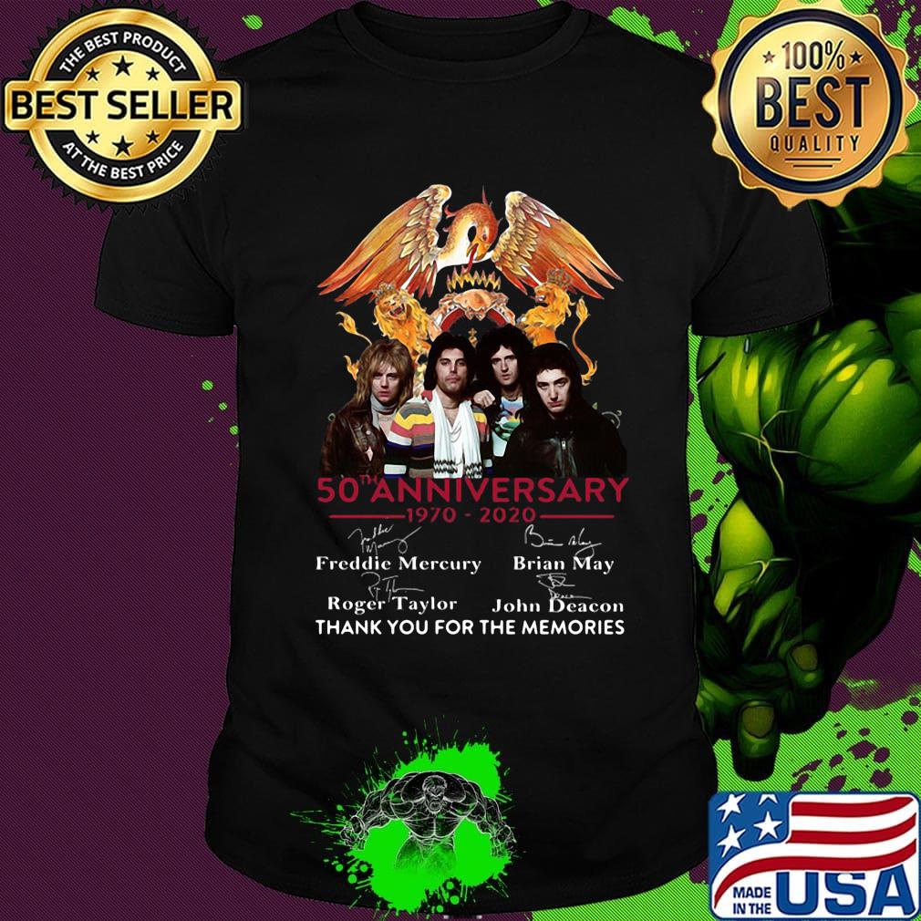 Queen Crest Band 50Th anniversary 1970-2020 Signatures Thank you for the memories shirt