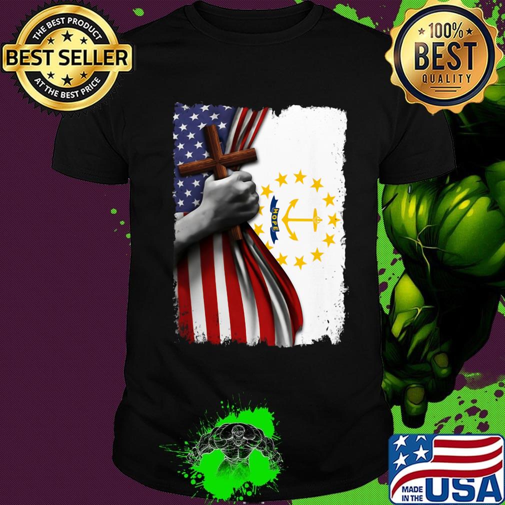 Rhode island american flag cross happy independence day shirt