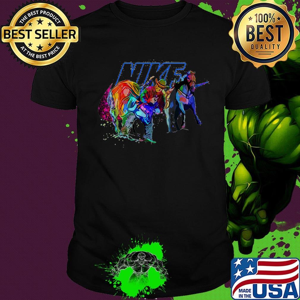 Riding horses nike logo color shirt