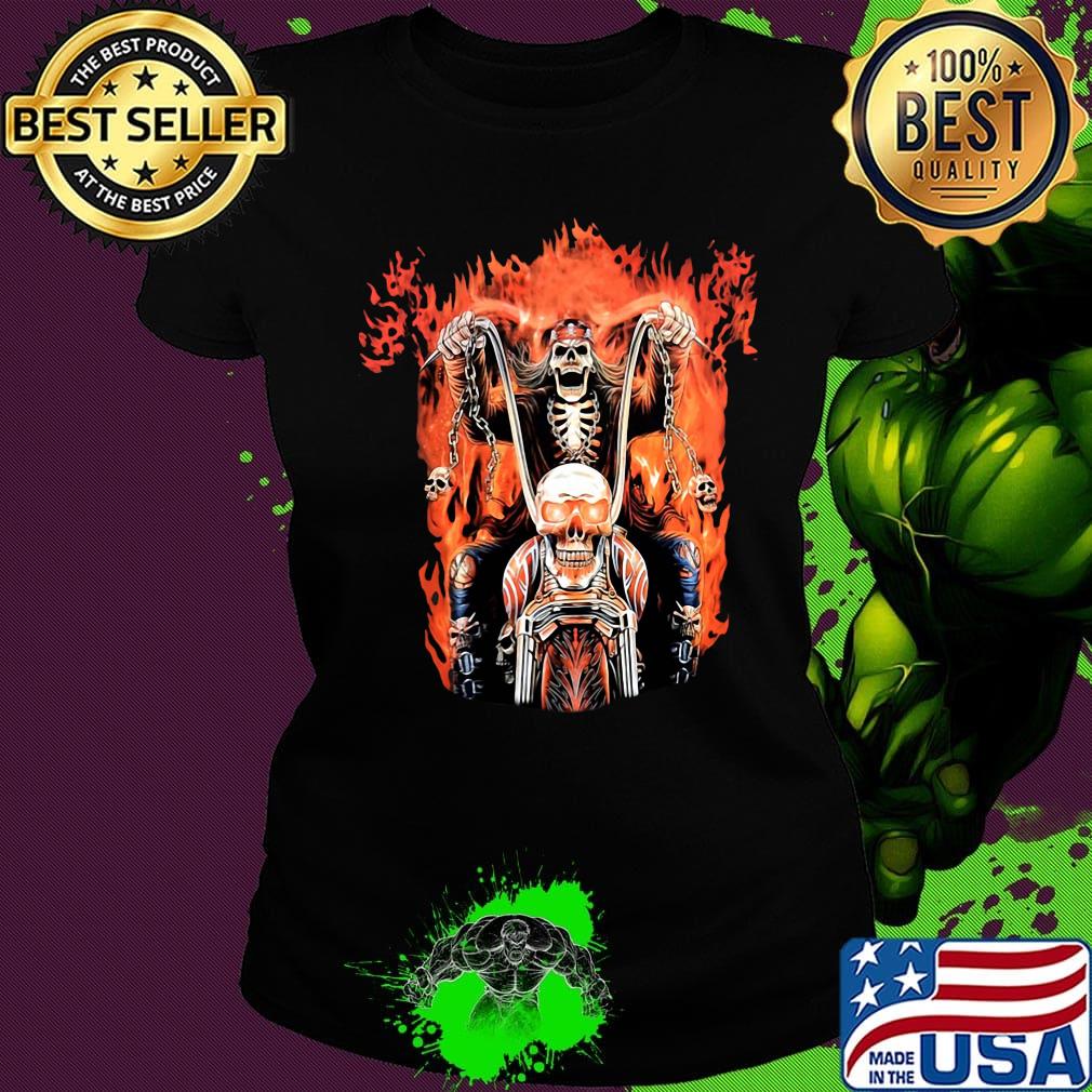 Skeleton death riding a motorcycle fire s Ladies tee Skeleton death riding a motorcycle fire s Ladies tee