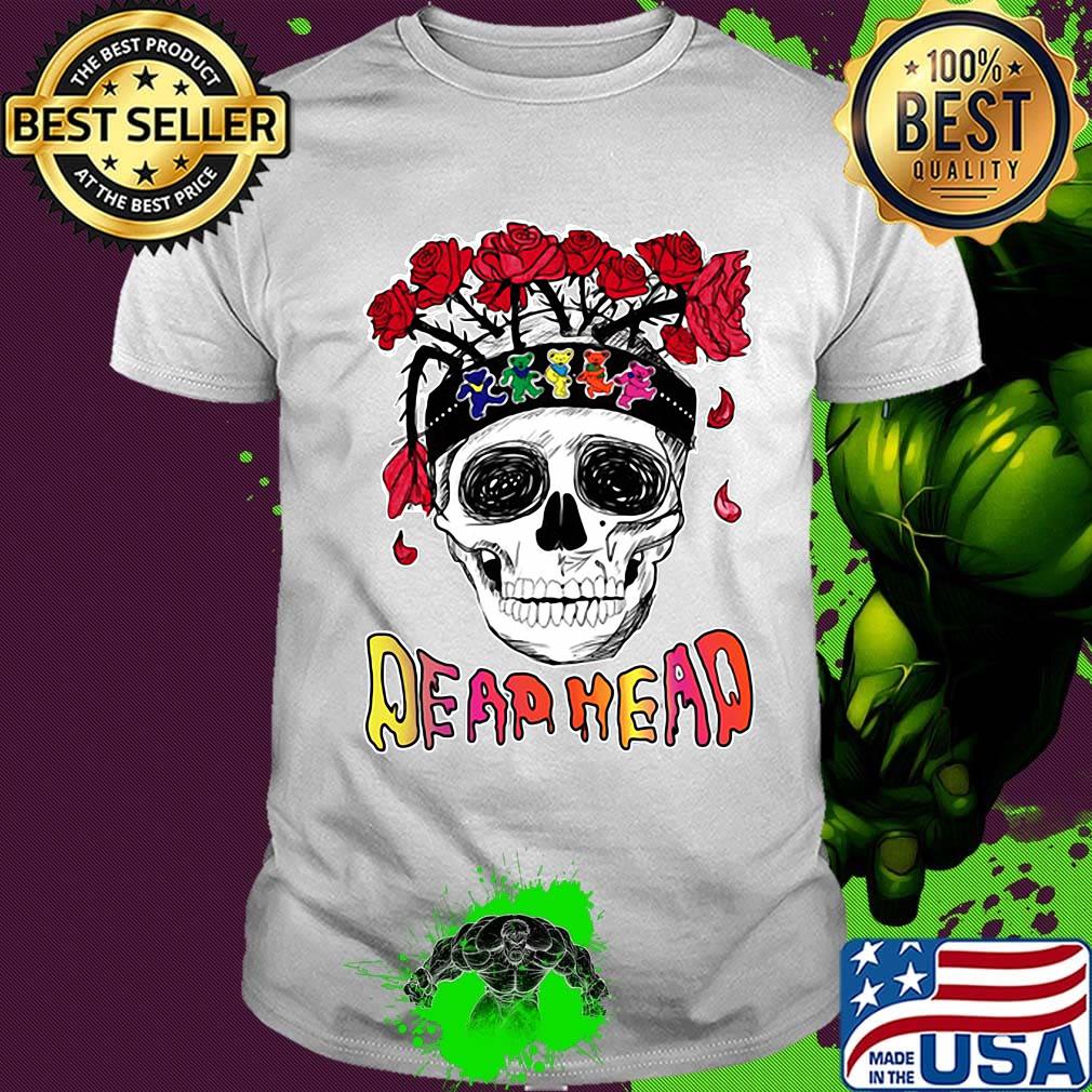 Skull grateful dead head bears rose shirt