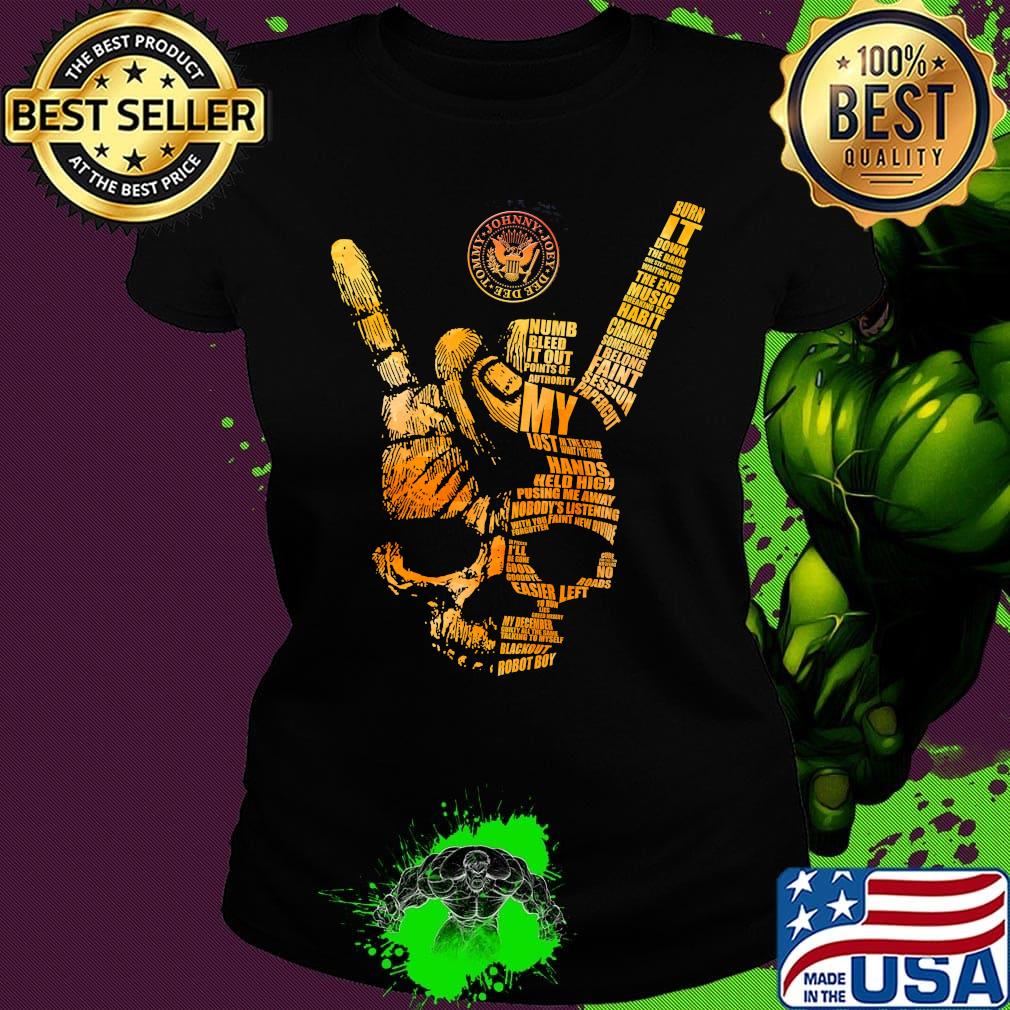 Skull hand johnny joey dee dee tommy numb bleed it out points of authority my lost s Ladies tee Skull hand johnny joey dee dee tommy numb bleed it out points of authority my lost s Ladies tee