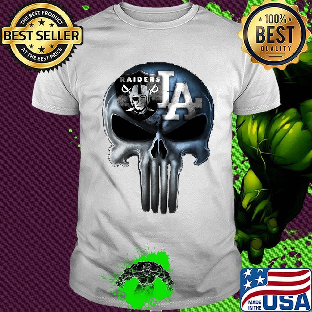 Skull los angeles raiders and los angeles dodgers shirt