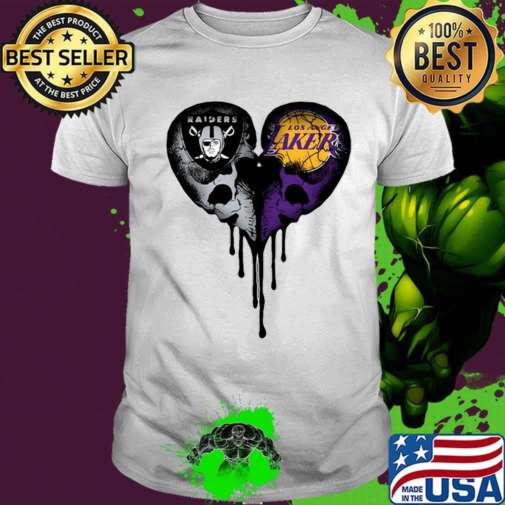 Skull los angeles raiders and los angeles lakers heart color shirt
