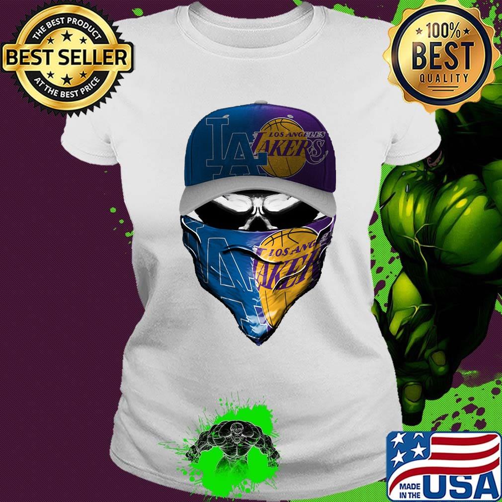 Skull mask los angeles dodgers and los angeles lakers s Ladies tee Skull mask los angeles dodgers and los angeles lakers s Ladies tee
