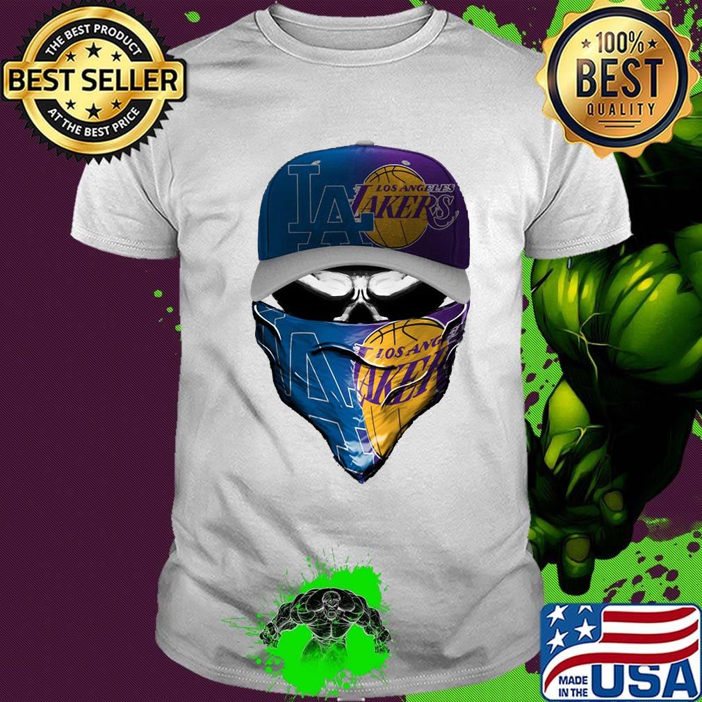 Skull mask los angeles dodgers and los angeles lakers shirt
