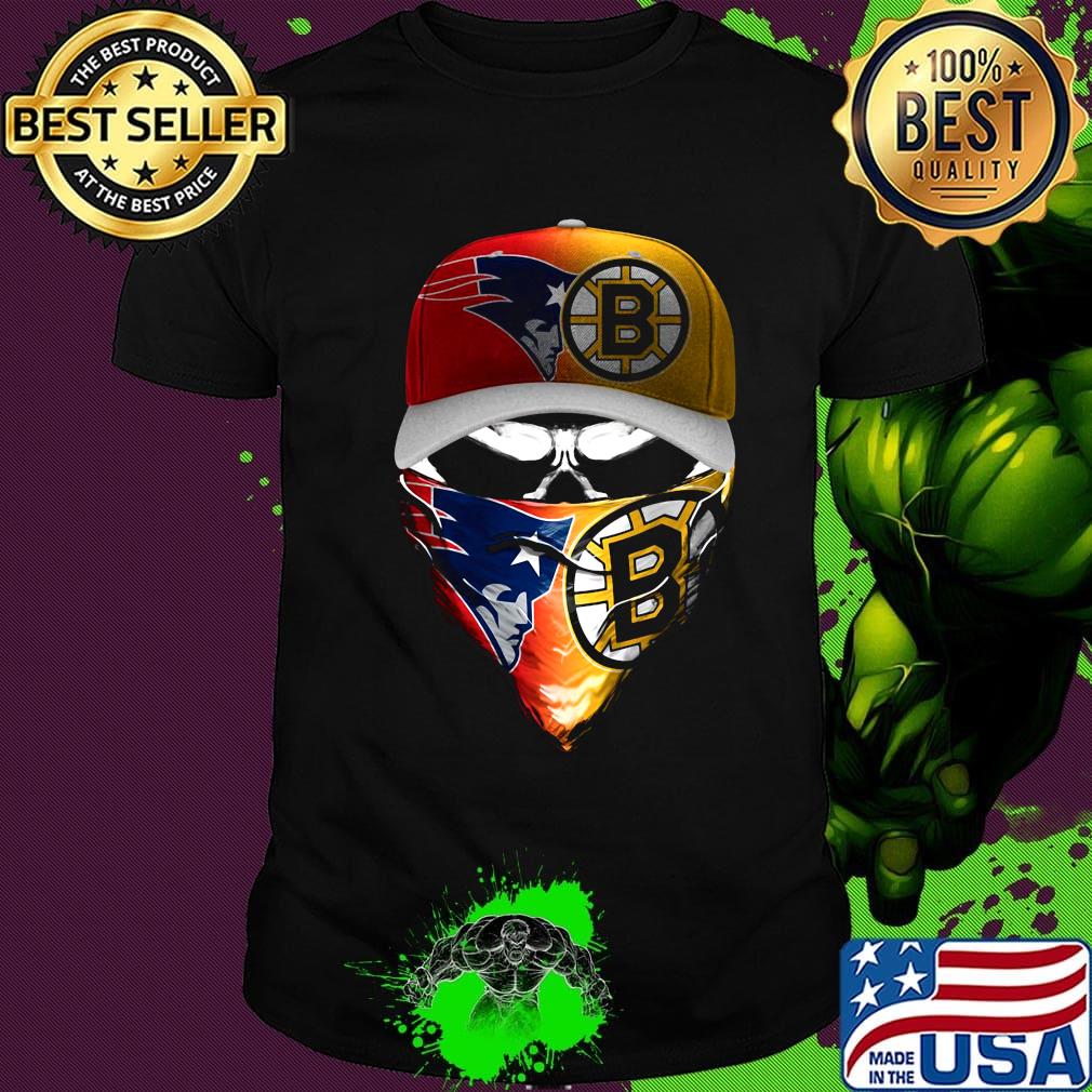 Skull new england patriots and boston bruins logo shirt