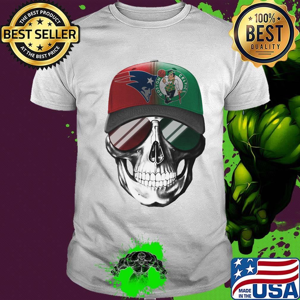 Skull new england patriots and boston celtics logo shirt