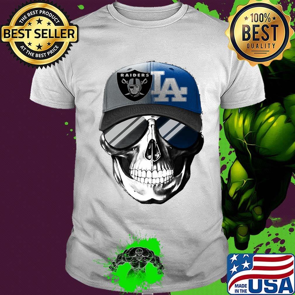 Skull smiling los angeles raiders and los angeles dodgers shirt