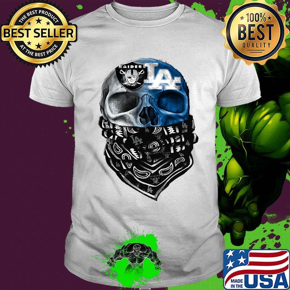 Skull wear mask los angeles raiders and los angeles dodgers shirt
