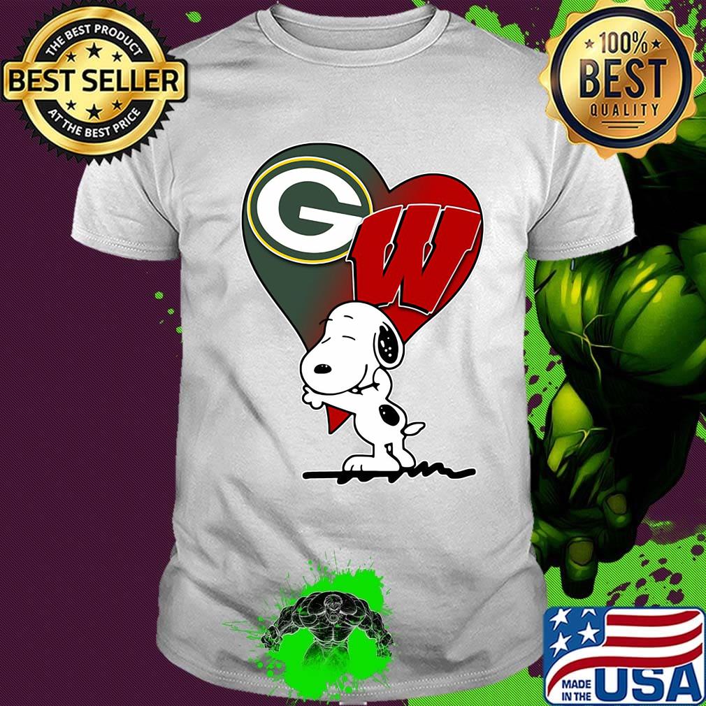 Snoopy heart green bay packers and wisconsin badgers shirt