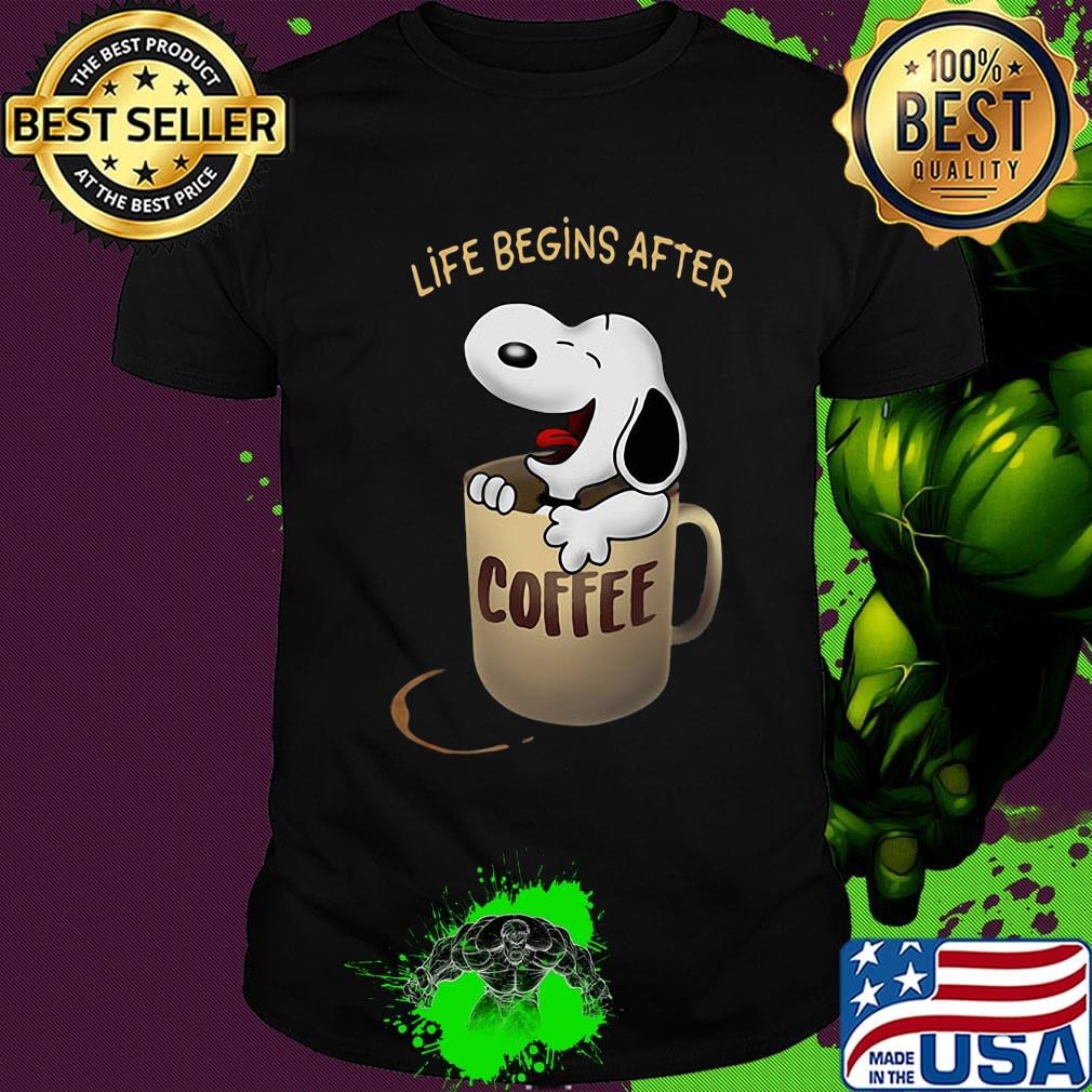 Snoopy life begins after coffee black shirt