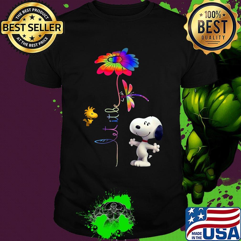 Snoopy woodstock and butterfly let it be flower shirt