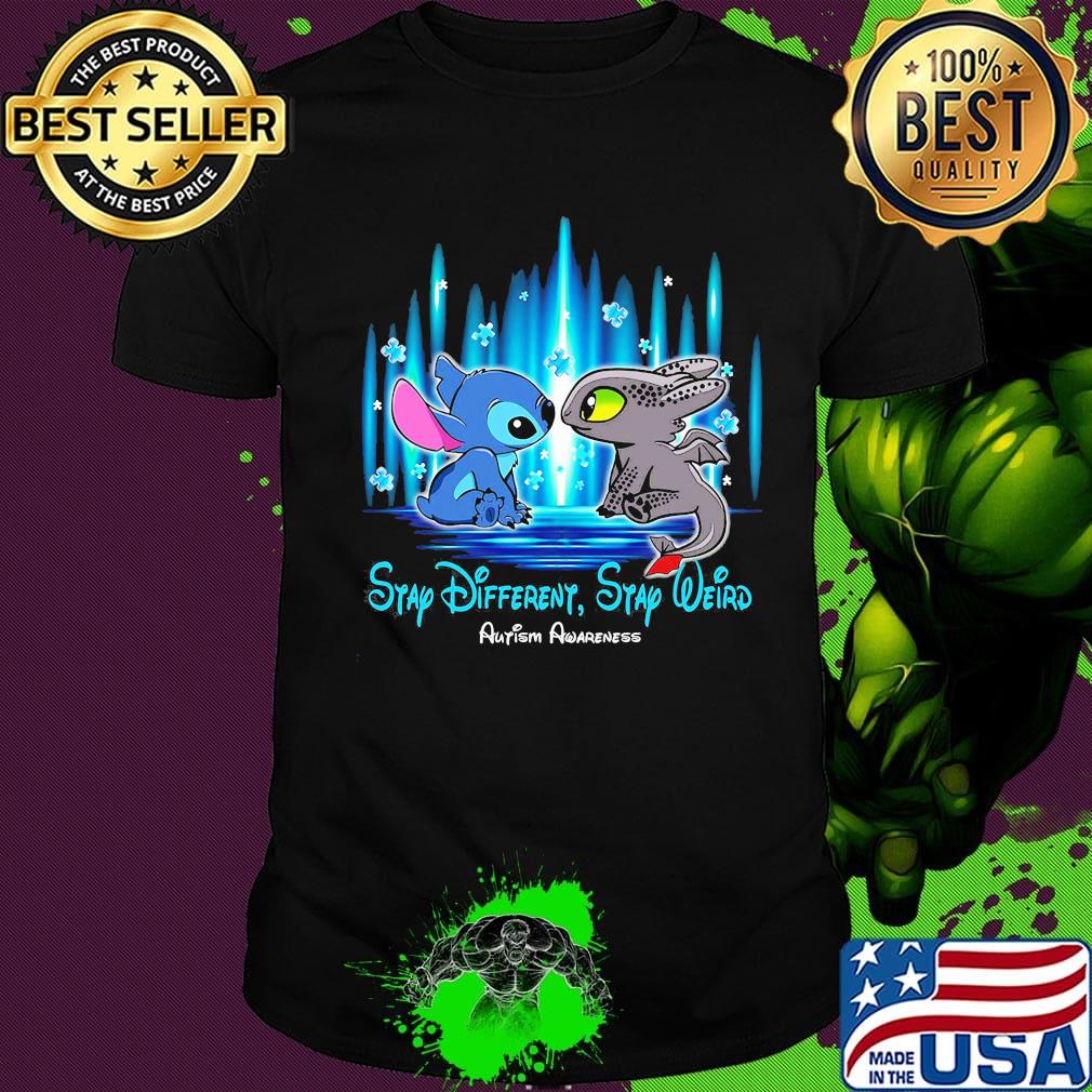 Stitch and toothless stay different stay weird autism awareness shirt