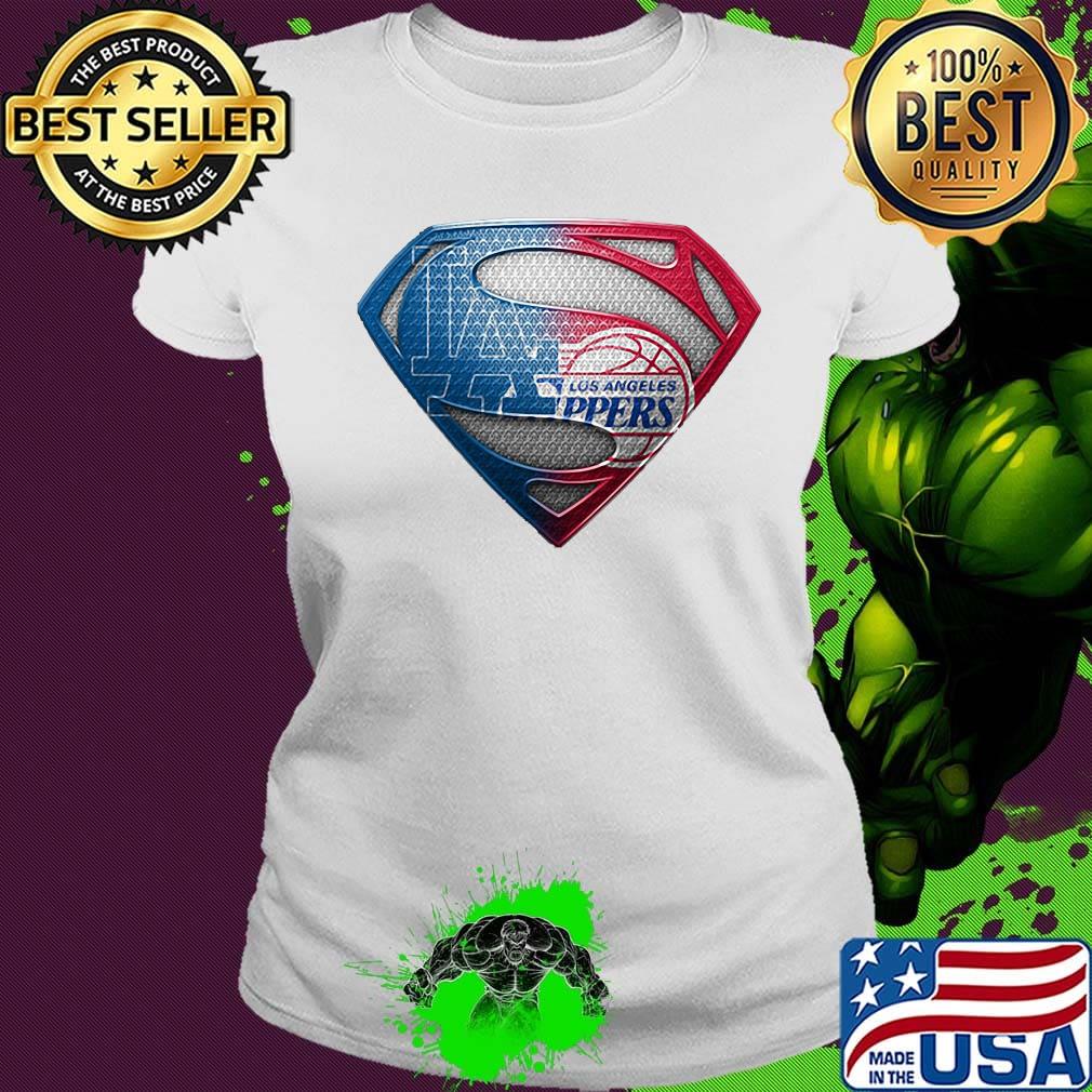 Superman los angeles dodgers and los angeles clippers s Ladies tee Superman los angeles dodgers and los angeles clippers s Ladies tee