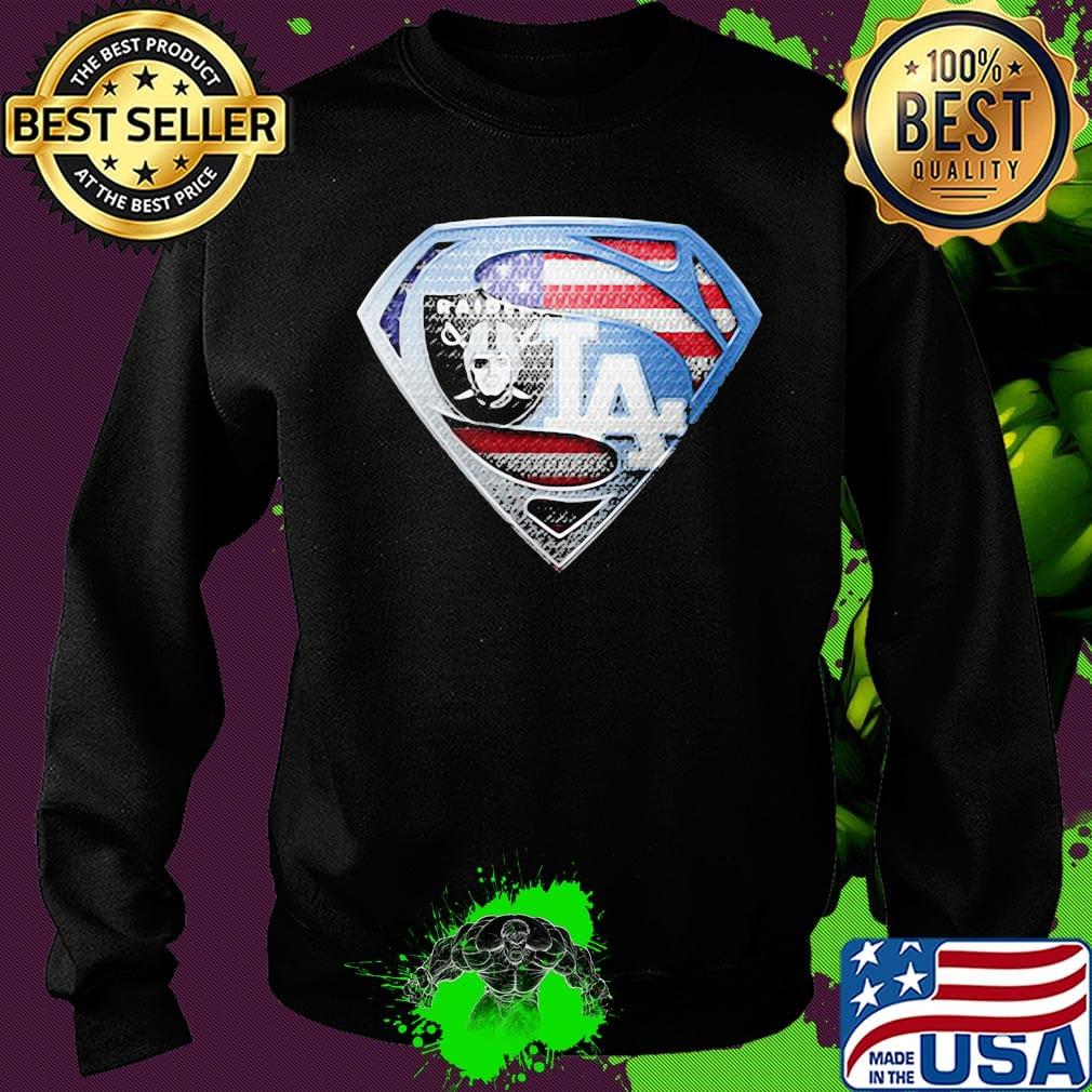Superman los angeles raiders and los angeles dodgers american flag s Sweater Superman los angeles raiders and los angeles dodgers american flag s Sweater