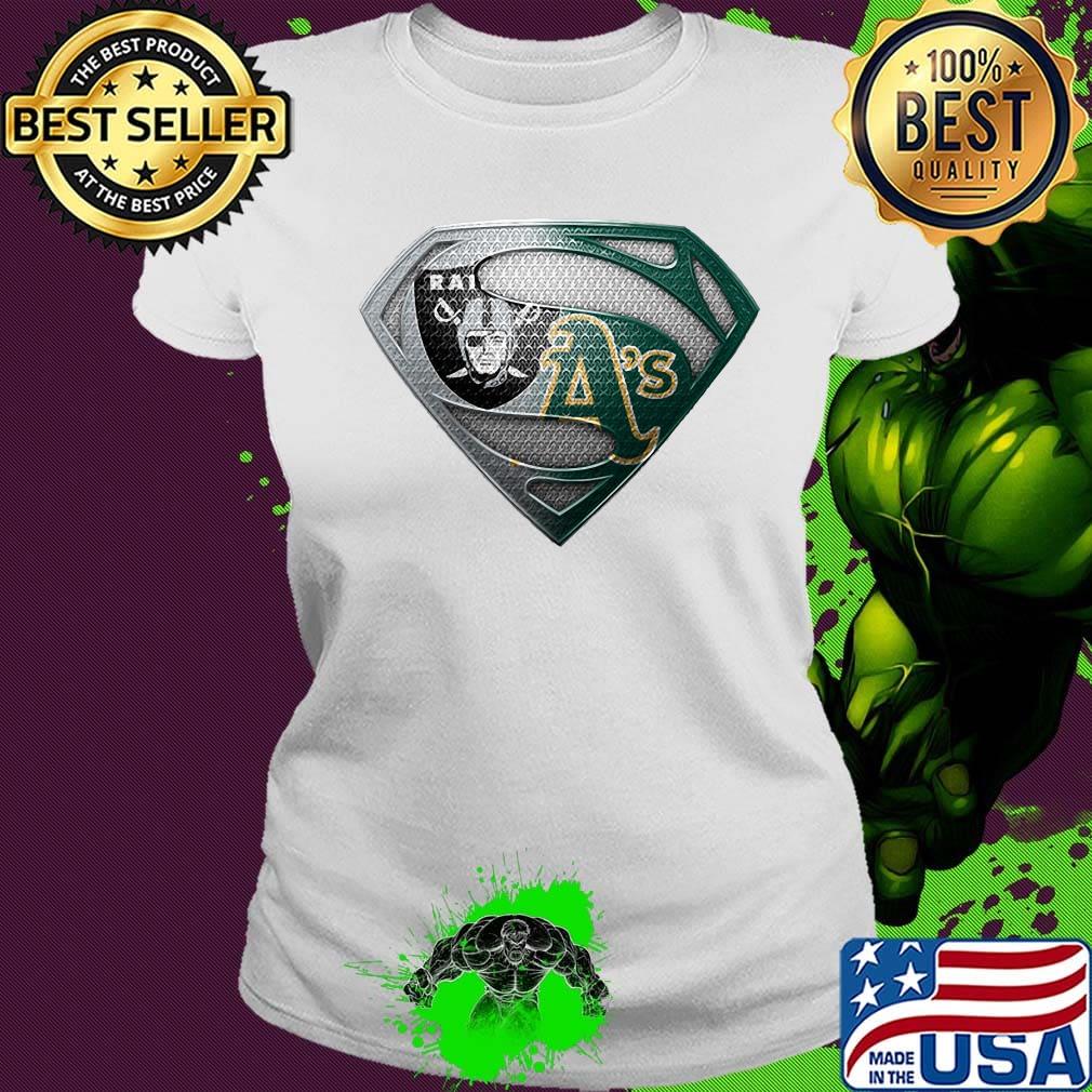Superman oakland raiders and oakland athletics s Ladies tee Superman oakland raiders and oakland athletics s Ladies tee