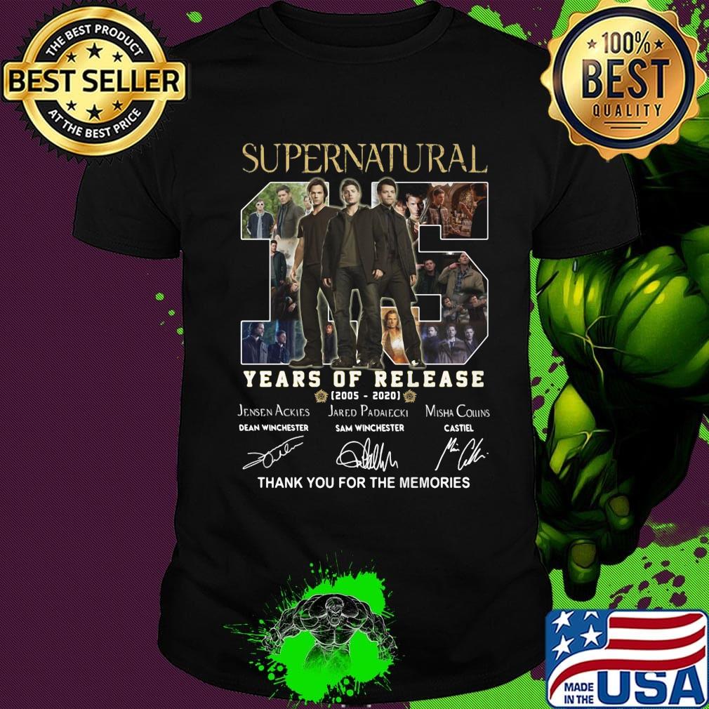Supernatural 15 years of release 2005 2020 thank you for the memories signatures shirt