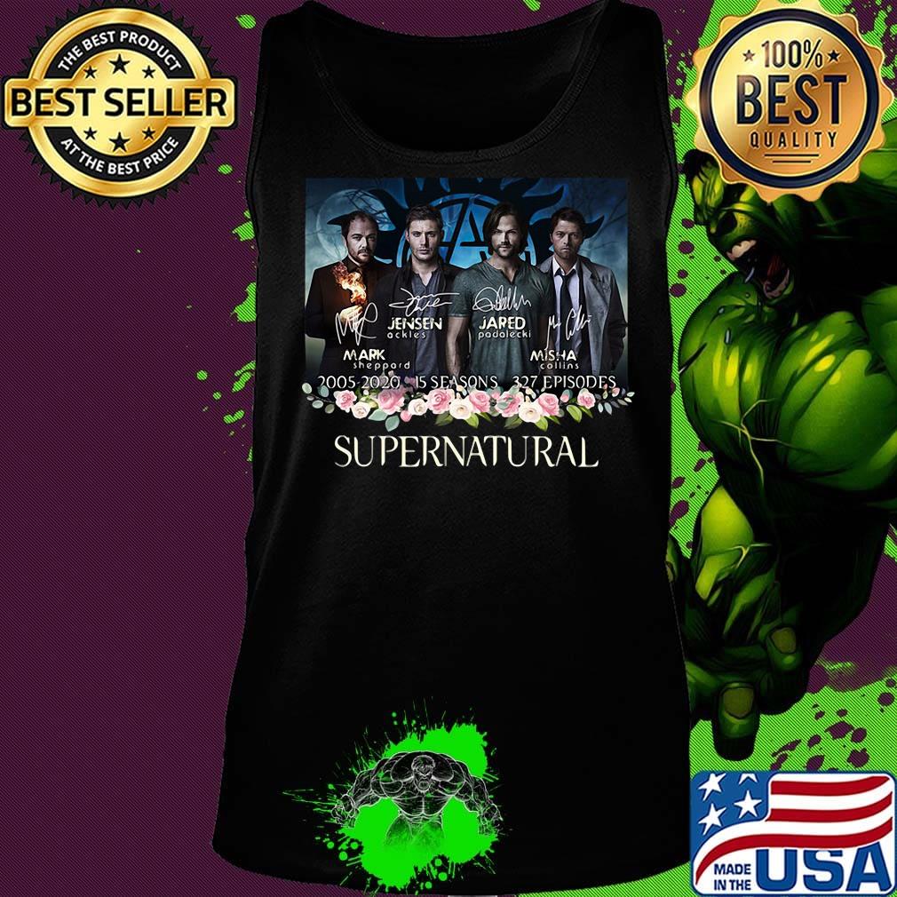 Supernatural 2005 2020 15 seasons 320 episodes signatures flowers s Tank top Supernatural 2005 2020 15 seasons 320 episodes signatures flowers s Tank top