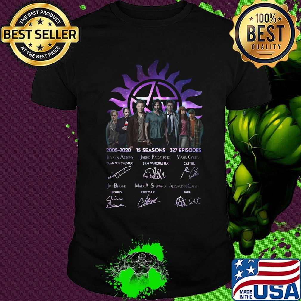 Supernatural 2005 2020 15 seasons 327 episodes thank you for the memories signatures shirt